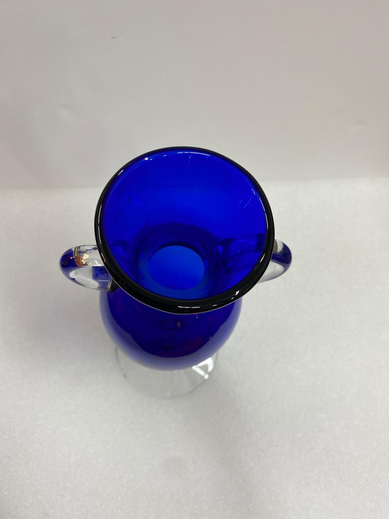 Vintage Murano Cobalt Blue Glass Flower Vase For Sale 4