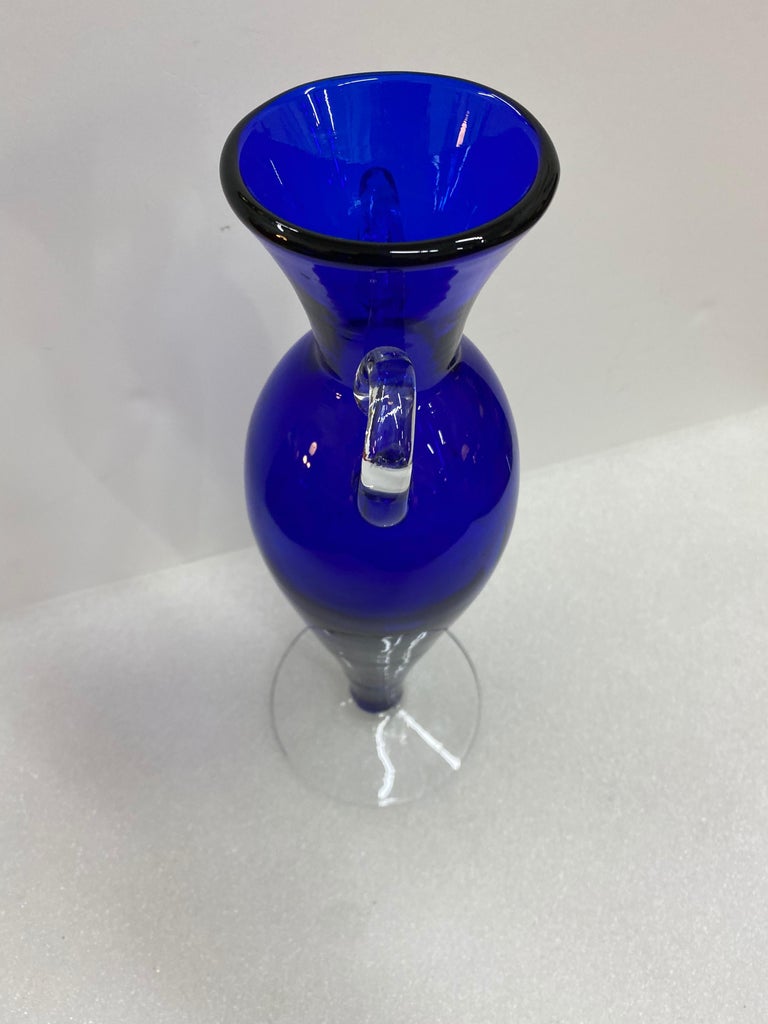 Vintage Murano Cobalt Blue Glass Flower Vase For Sale 5
