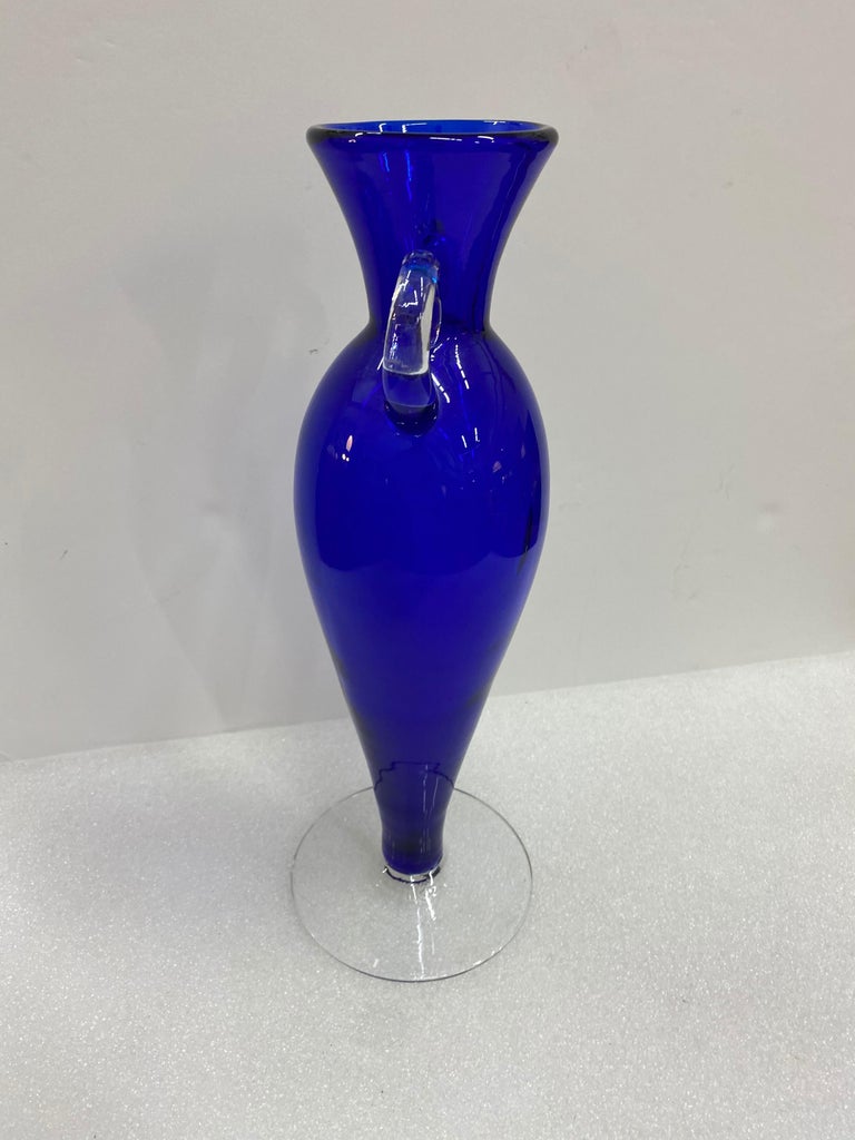 Vintage Murano Cobalt Blue Glass Flower Vase For Sale 6