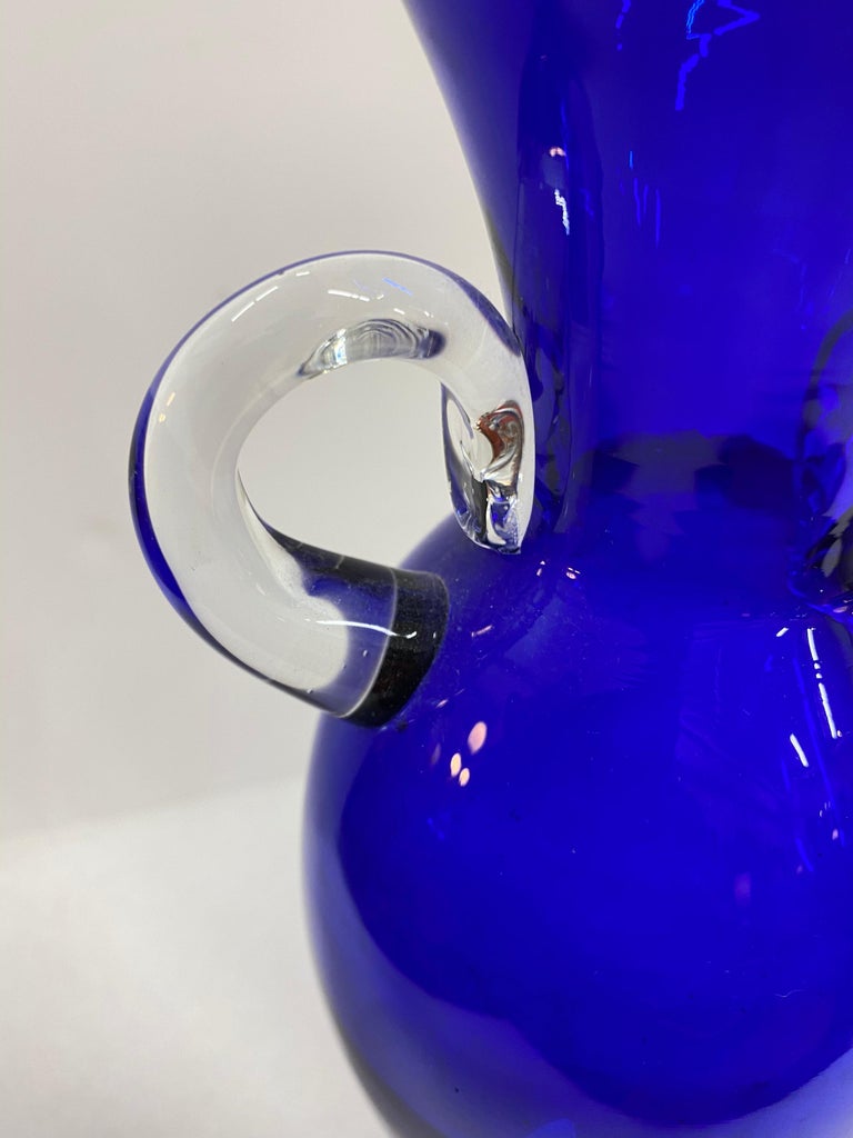 Vintage Murano Cobalt Blue Glass Flower Vase For Sale 1