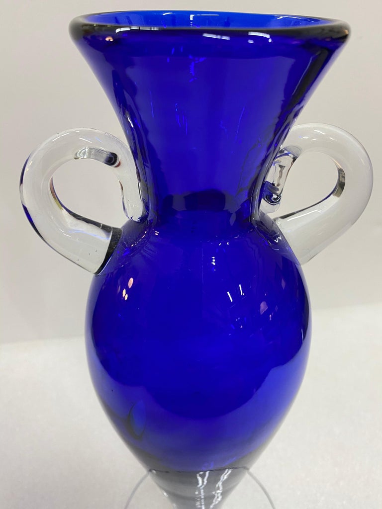 Vintage Murano Cobalt Blue Glass Flower Vase For Sale 2