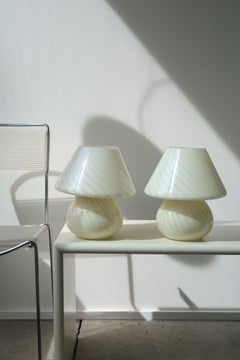 Vintage Murano Cream Yellow Swirl Mushroom Table Lamp