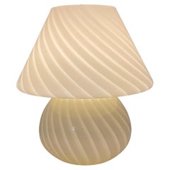 Retro Murano creme yellow mushroom table lamp with swirl in glass