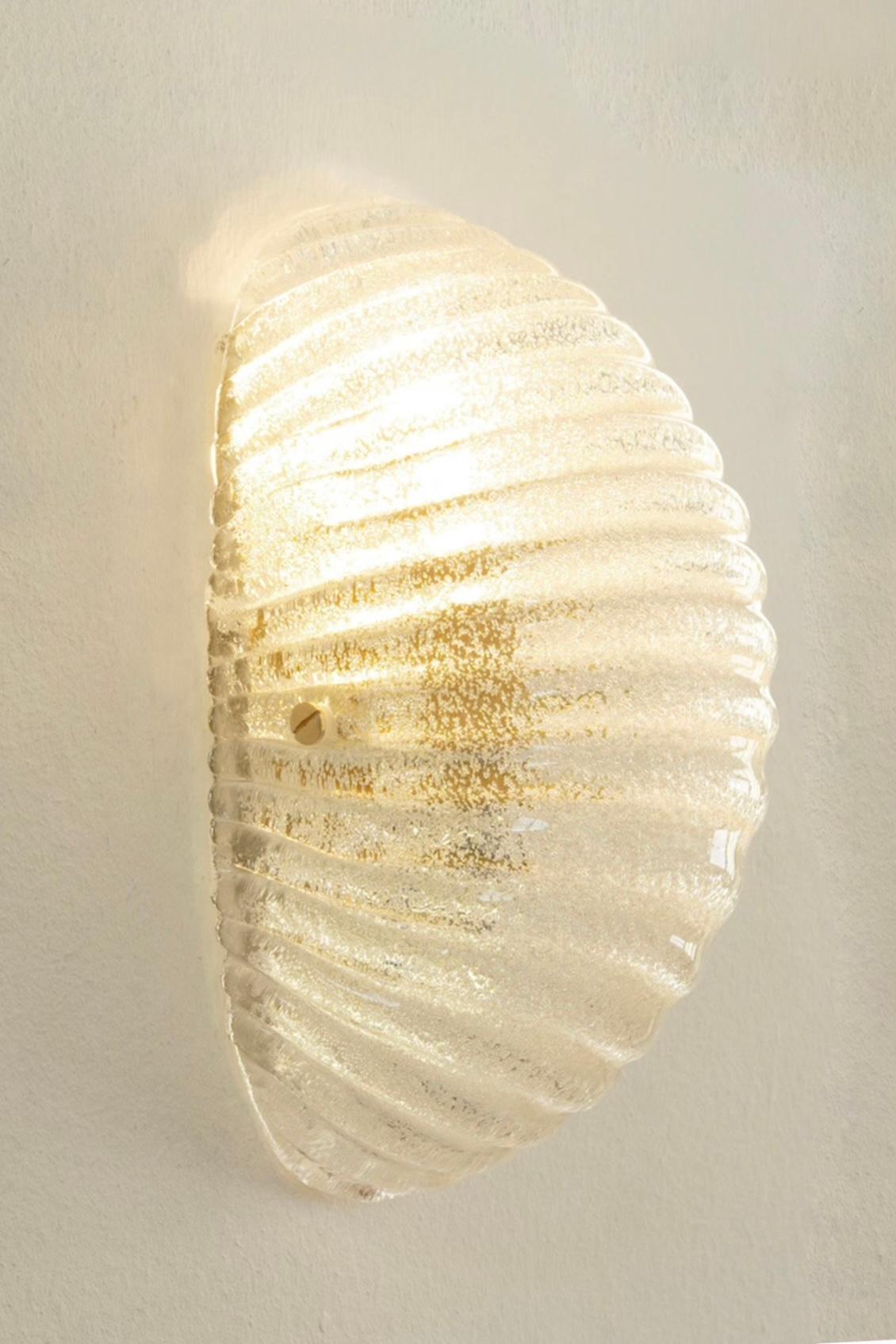 Vintage Murano crystal Shell Wall Lamp Applique Scone mouth blown, Italy 1980s 1