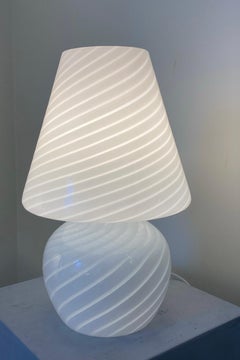 Vintage Murano De Majo Mushroom Swirl Table Lamp White Glass Signed