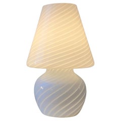 Retro Murano De Majo Mushroom Swirl Table Lamp White Glass Signed