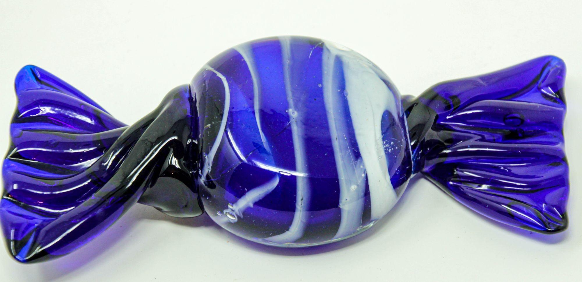 Vintage Murano Decorative Blown Glass Wrapped Blue Hard Candy Paper For Sale 2