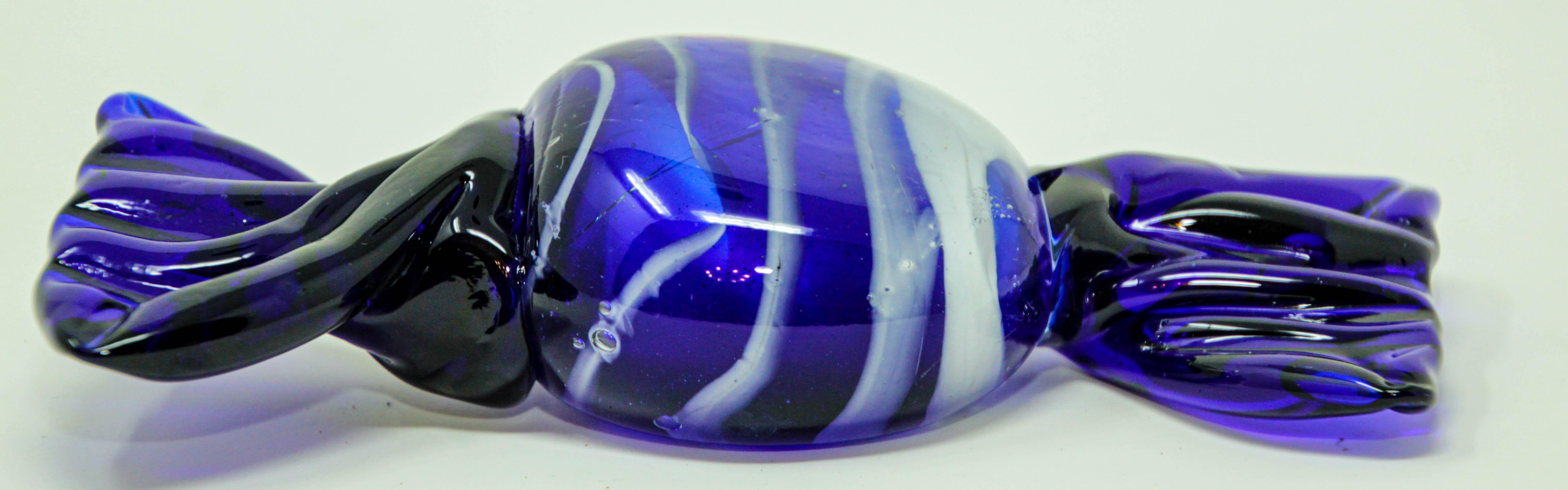 Vintage Murano Decorative Blown Glass Wrapped Blue Hard Candy Paper For Sale 3