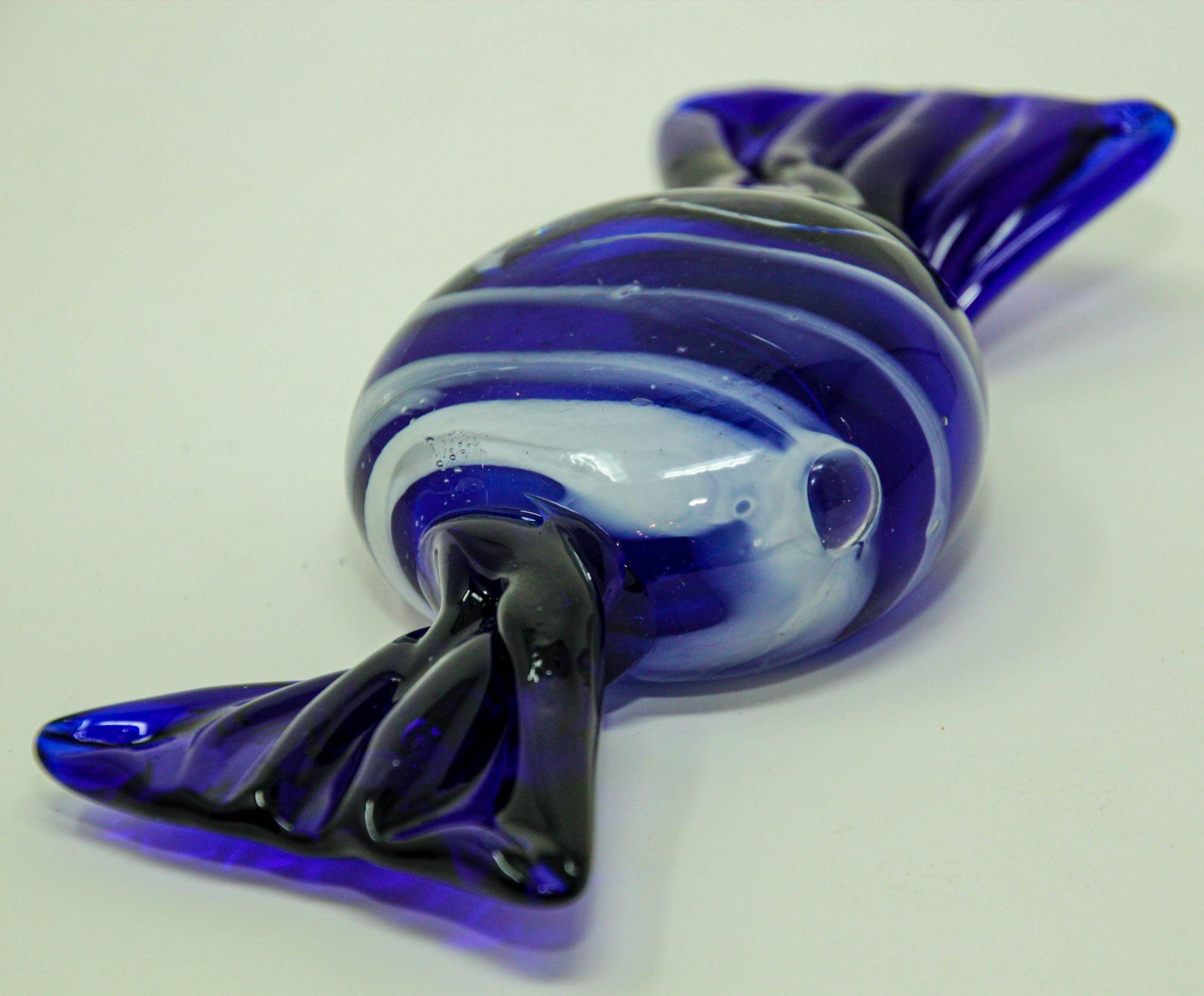 Vintage Murano Decorative Blown Glass Wrapped Blue Hard Candy Paper For Sale 4