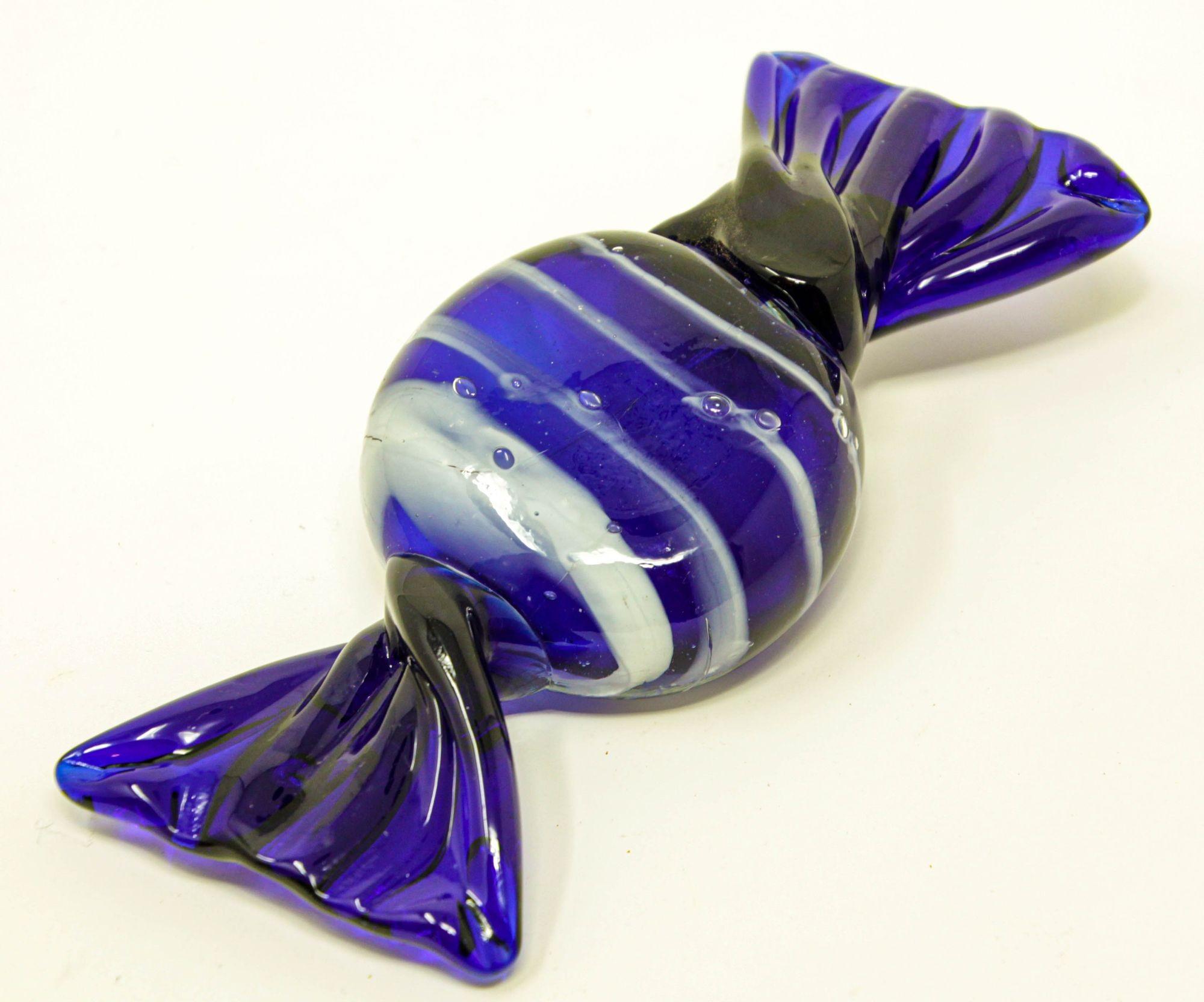 Vintage Murano Decorative Blown Glass Wrapped Blue Hard Candy Paper For Sale 5