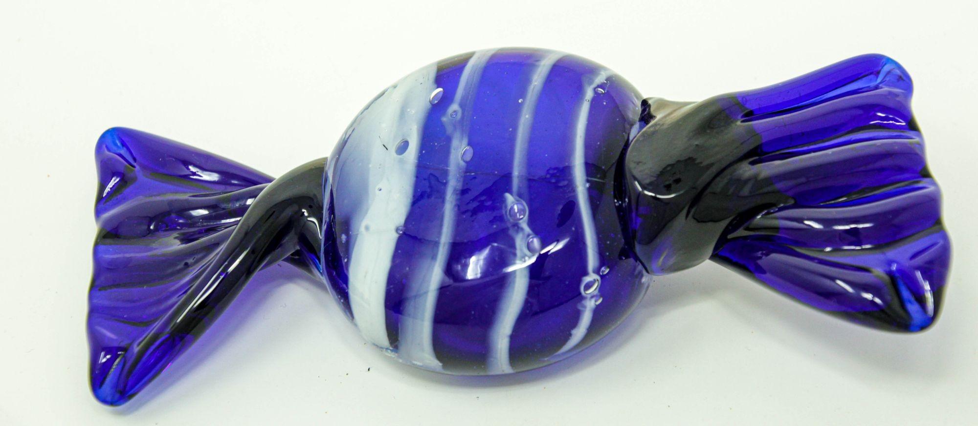 Post-Modern Vintage Murano Decorative Blown Glass Wrapped Blue Hard Candy Paper For Sale