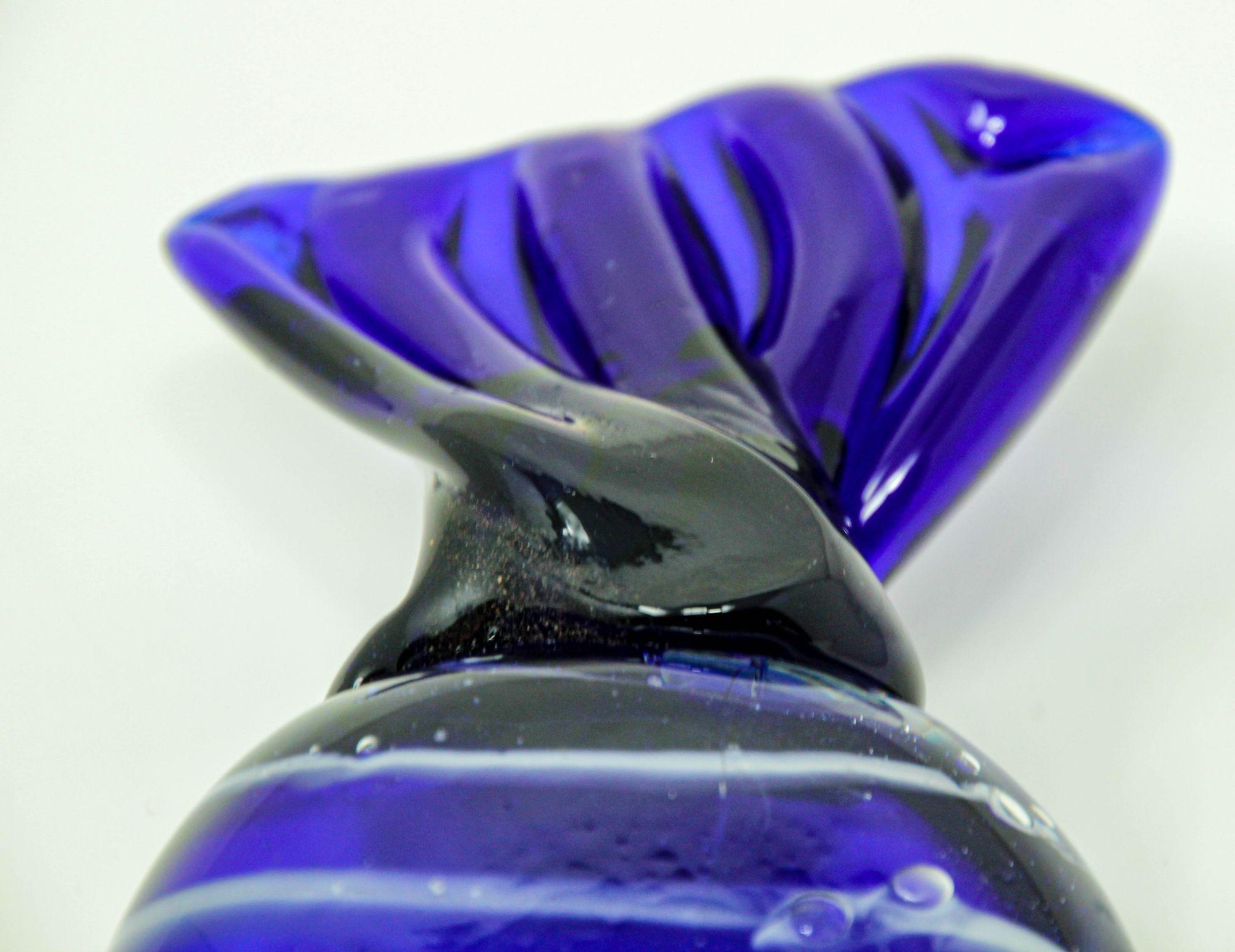 Vintage Murano Decorative Blown Glass Wrapped Blue Hard Candy Paper In Good Condition For Sale In North Hollywood, CA