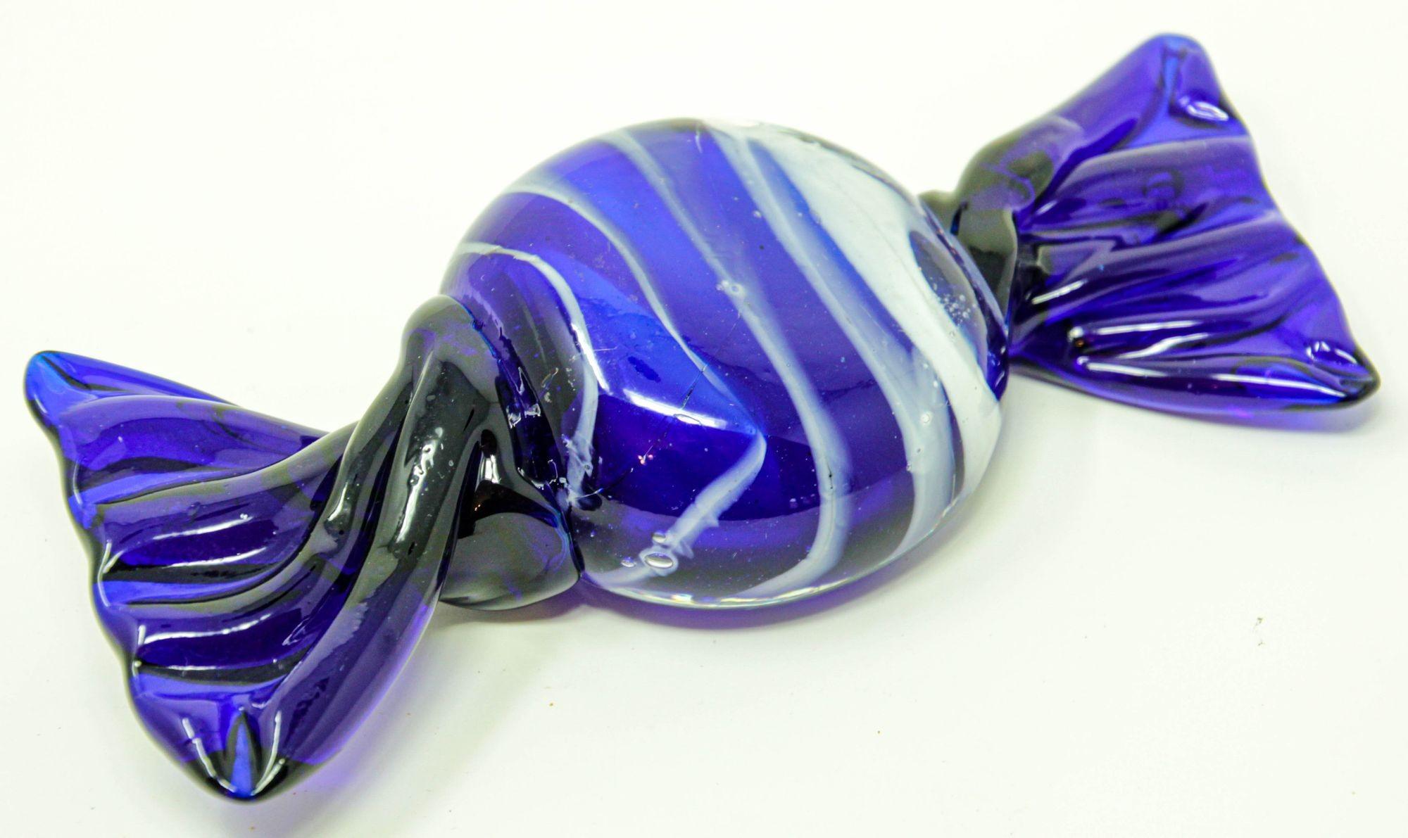 Vintage Murano Decorative Blown Glass Wrapped Blue Hard Candy Paper For Sale 1