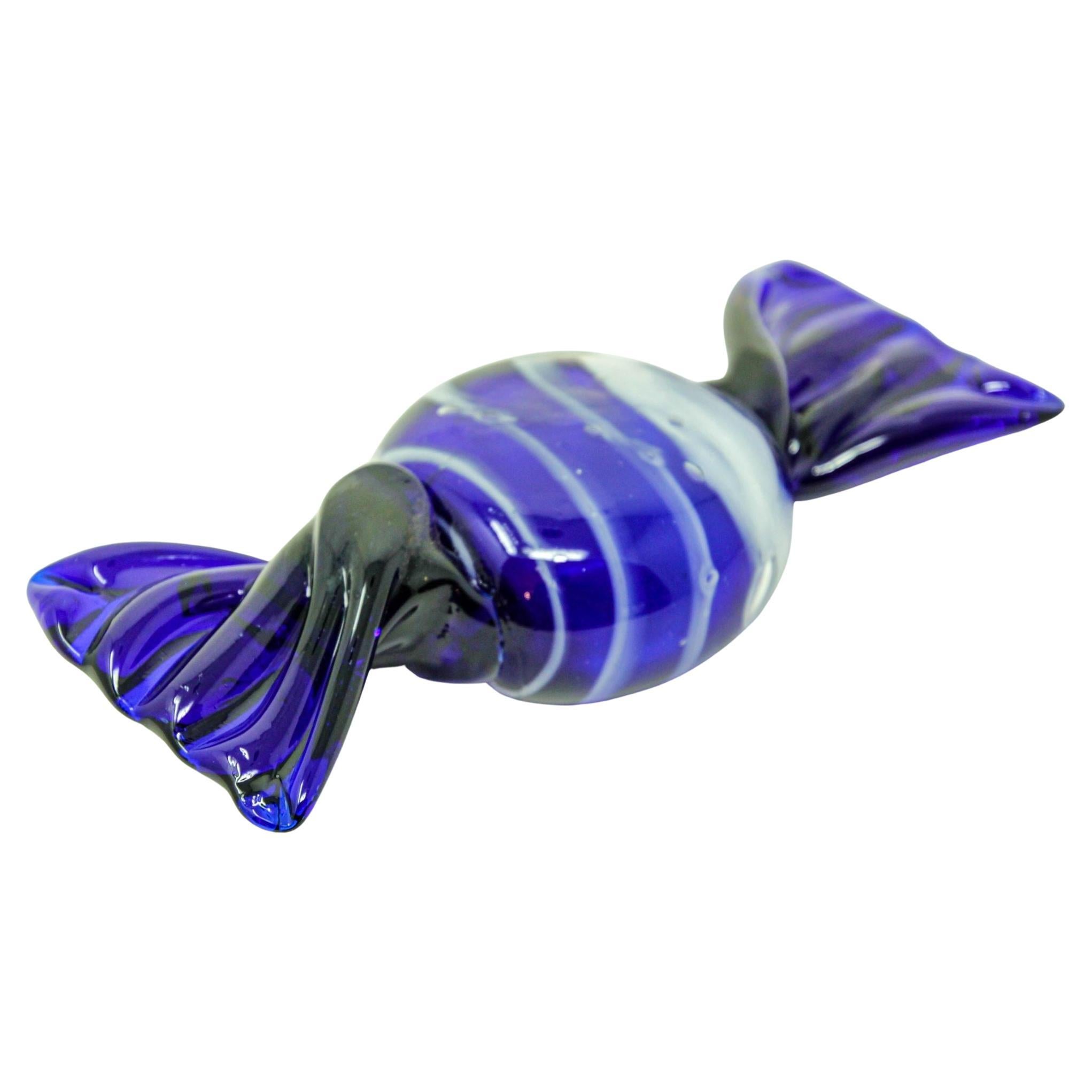 Vintage Murano Decorative Blown Glass Wrapped Blue Hard Candy Paper For Sale