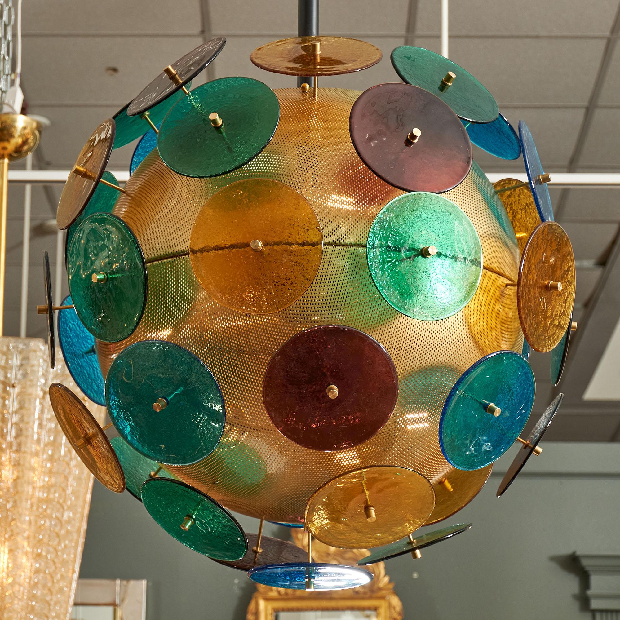 Brass Vintage Murano Disc Sputnik Chandelier For Sale