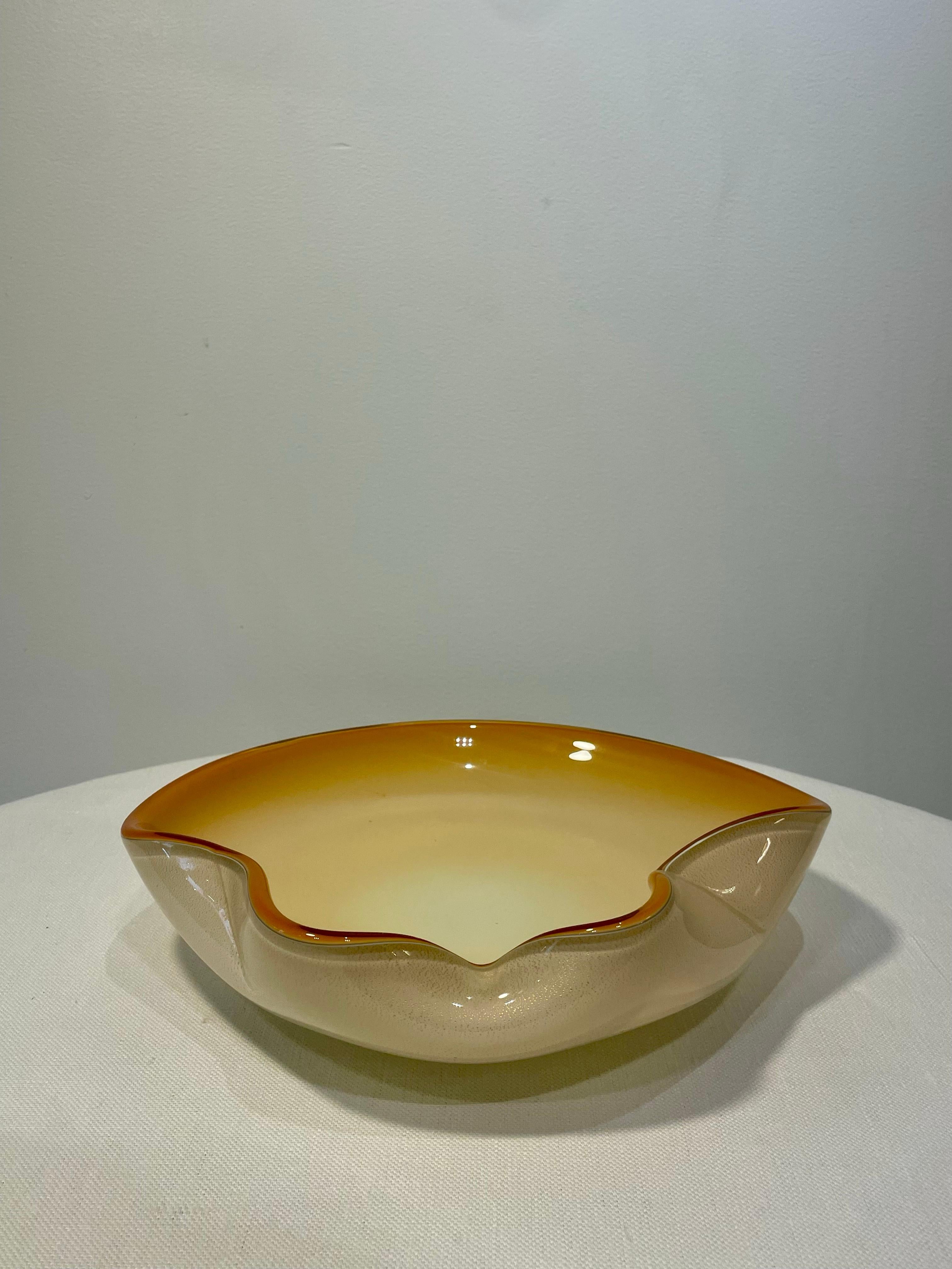 Hand-Crafted Vintage Murano Dish, Tangerine Scalloped Edges