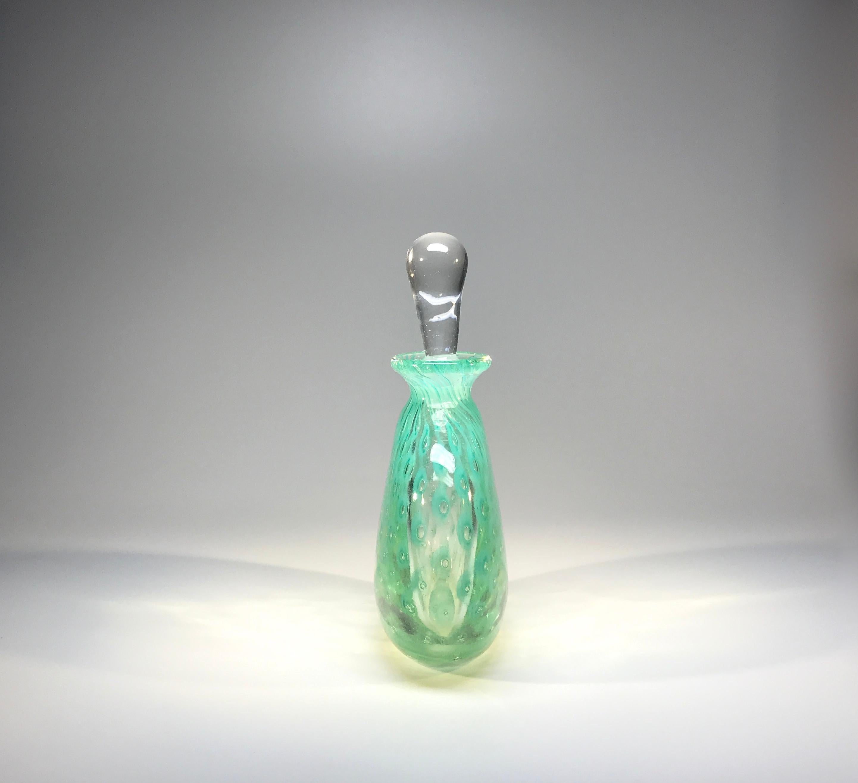 Art Deco Vintage Murano, Eau-de-Nil Barbini, Controlled Bubble Italian Perfume Bottle