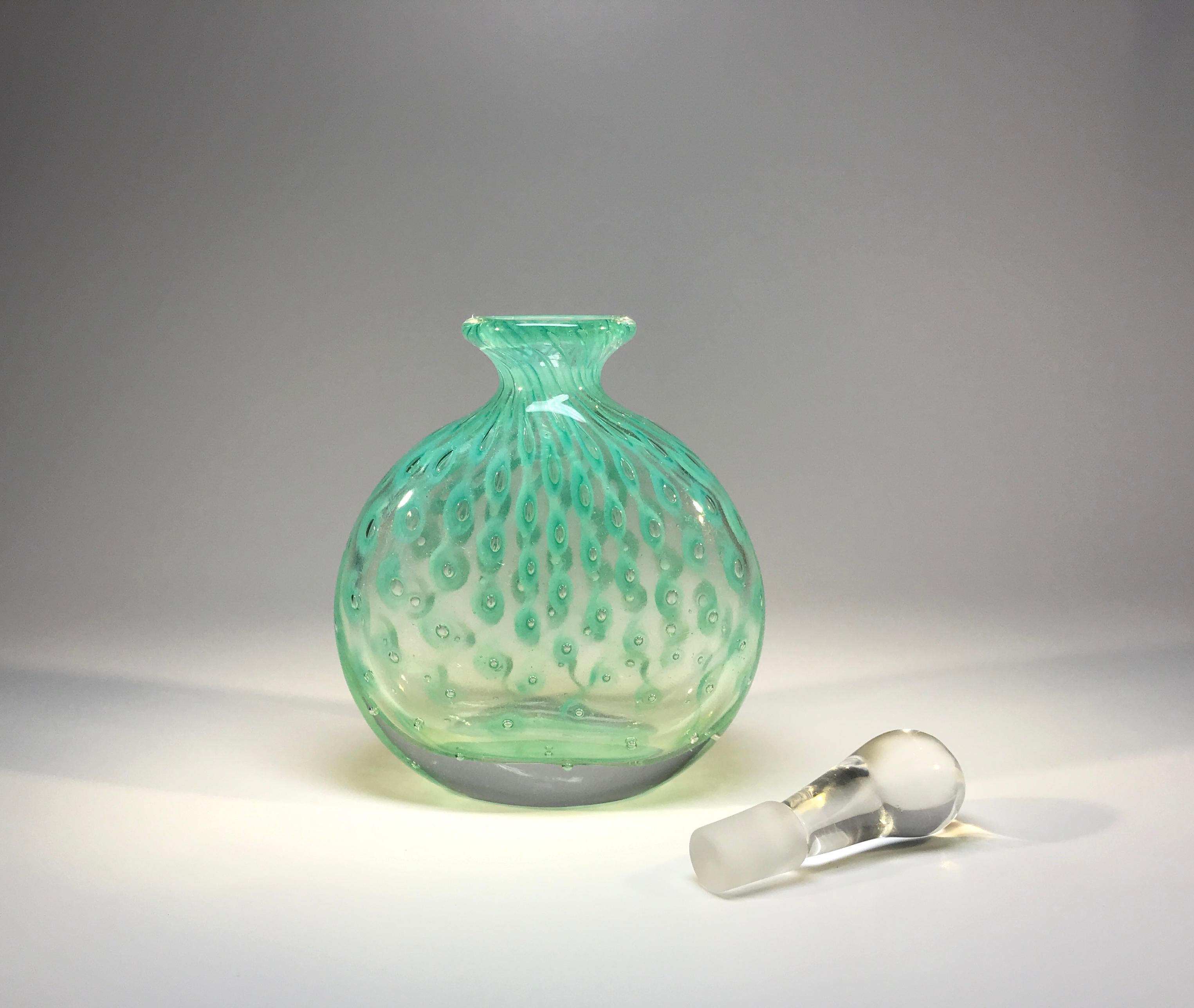 Vintage Murano, Eau-de-Nil Barbini, Controlled Bubble Italian Perfume Bottle In Good Condition In Rothley, Leicestershire