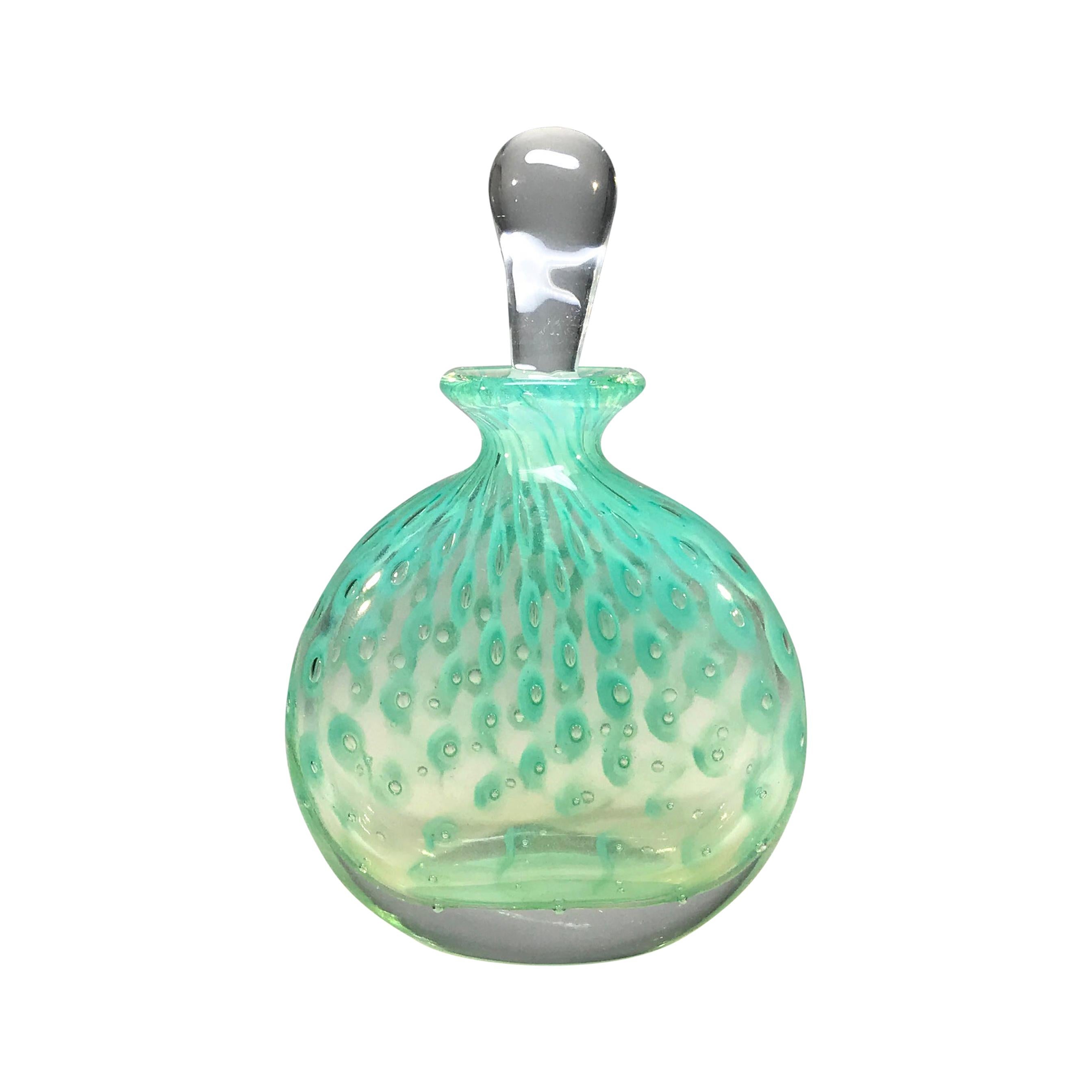 Vintage Murano, Eau-de-Nil Barbini, Controlled Bubble Italian Perfume Bottle