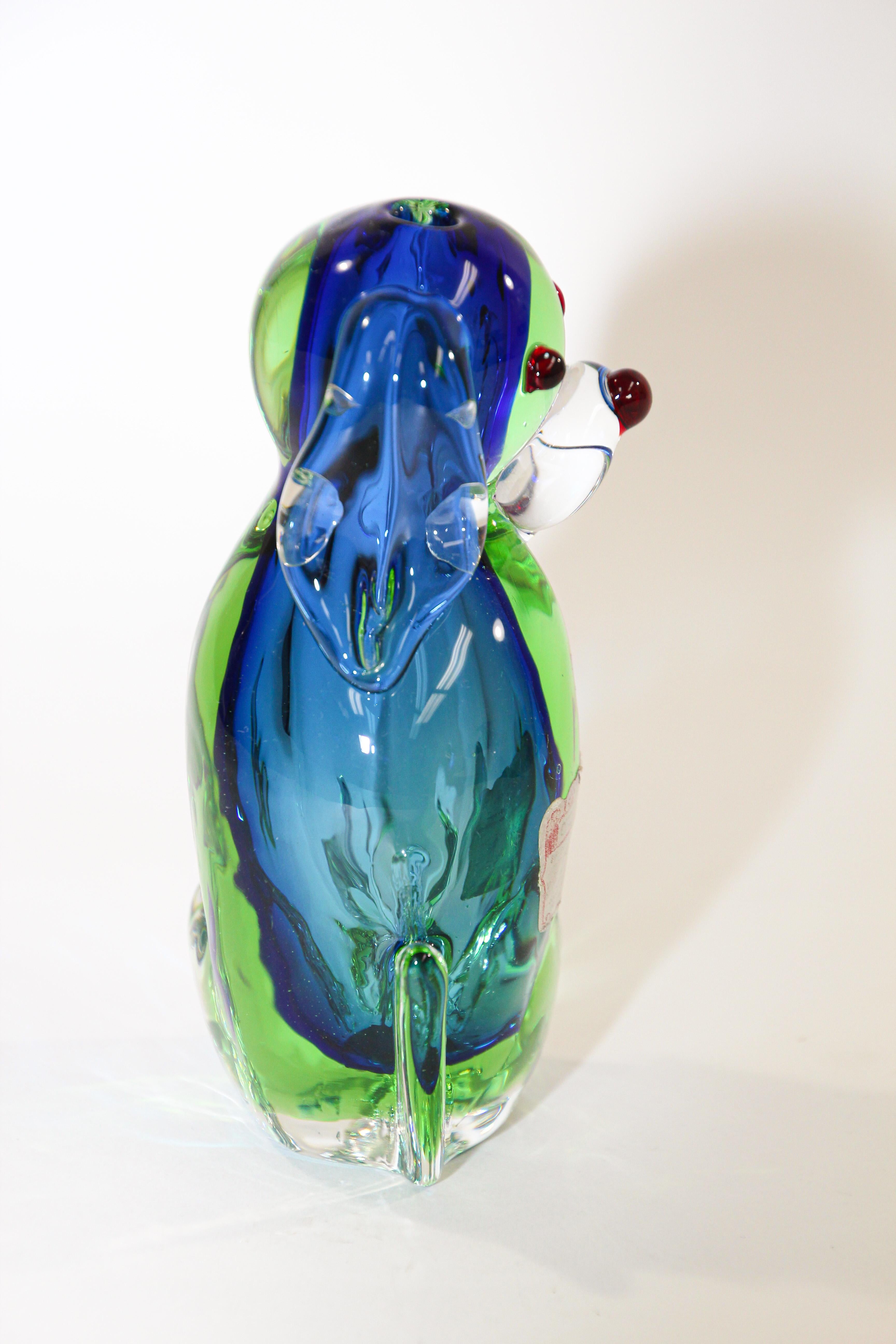 20th Century Vintage Murano Emerald Green and Blue Dog Sculpture Paperweight