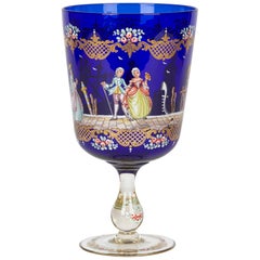 Vintage Murano Enameled Pedestal Glass Goblet Vase, 20th Century