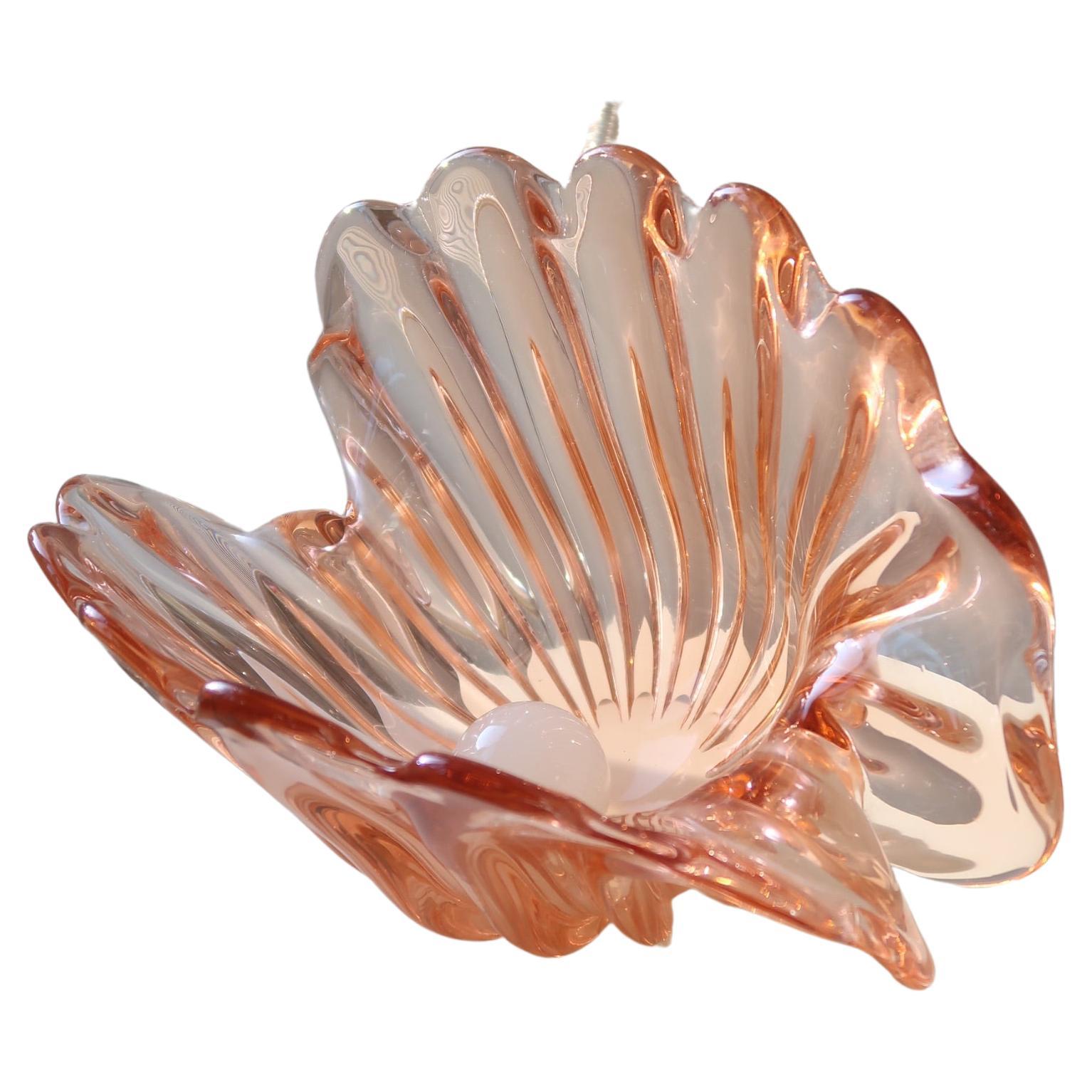 Vintage Murano extra large shell clam bowl salmon glass L: 37 cm