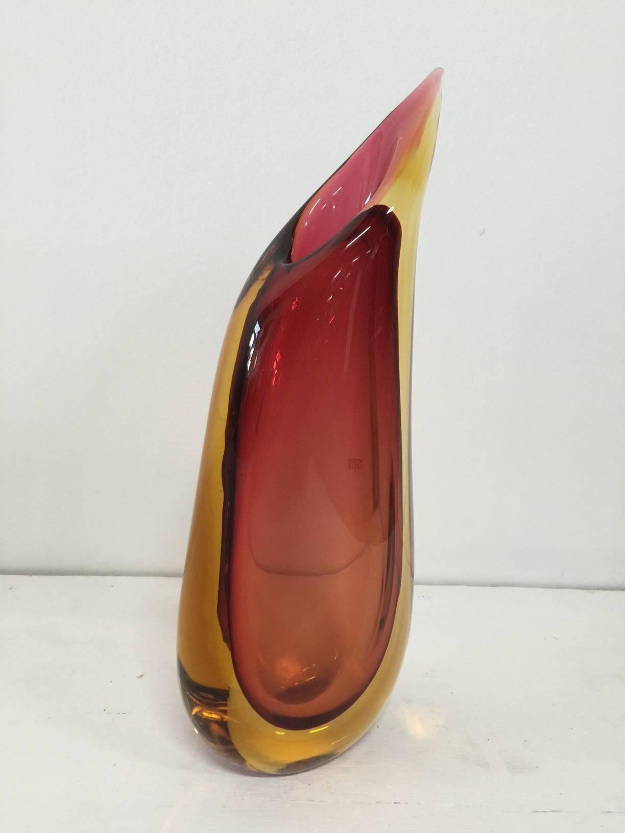 Original Vintage Luigi Onesto Murano „Flame“ Vase (Signiert) (Italienisch) im Angebot
