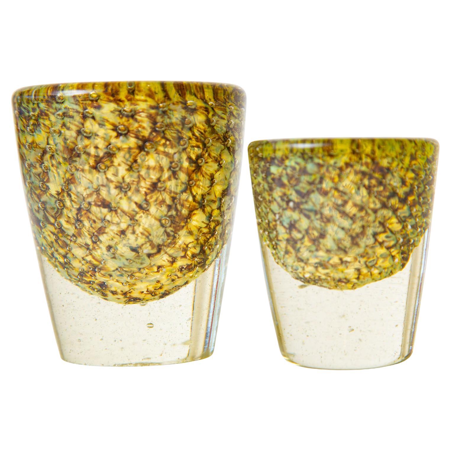 Coppia di piccoli vasi in vetro di Murano Flavio Poli, vasi o oggetti di servizio in vendita