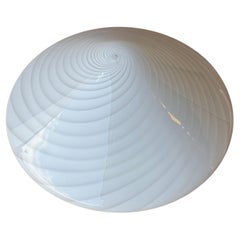Vintage Murano Flush Mount Ceiling Lamp White Swirl Glass, Italy 1970s