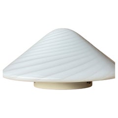 Vintage Murano Flush Mount Ceiling Lamp White Swirl Glass, Italy 1970s