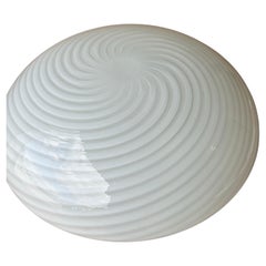 Vintage Murano Flush Mount Ceiling Lamp White Swirl Glass, Italy 1970s