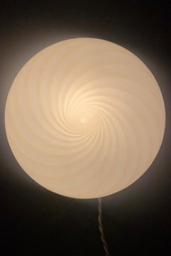 Vintage Murano Flush Mount Wall Ceiling Lamp in White Swirl Glass, Italy 1970s