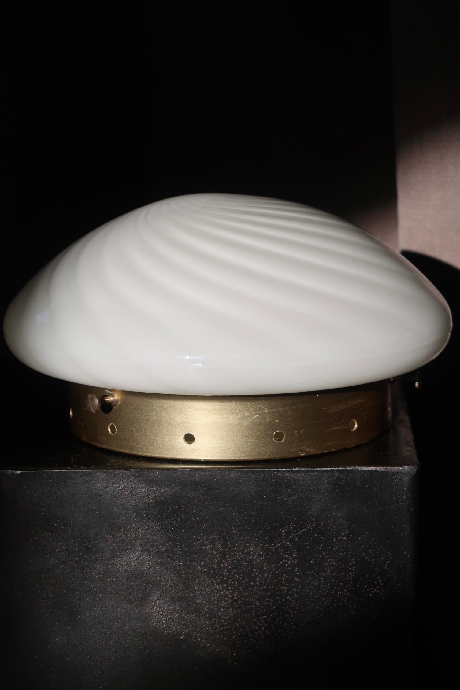 Mid-Century Modern Vintage Murano Flush Mount Wall Ceiling Lamp in White Swirl Glass, Italy 1970s