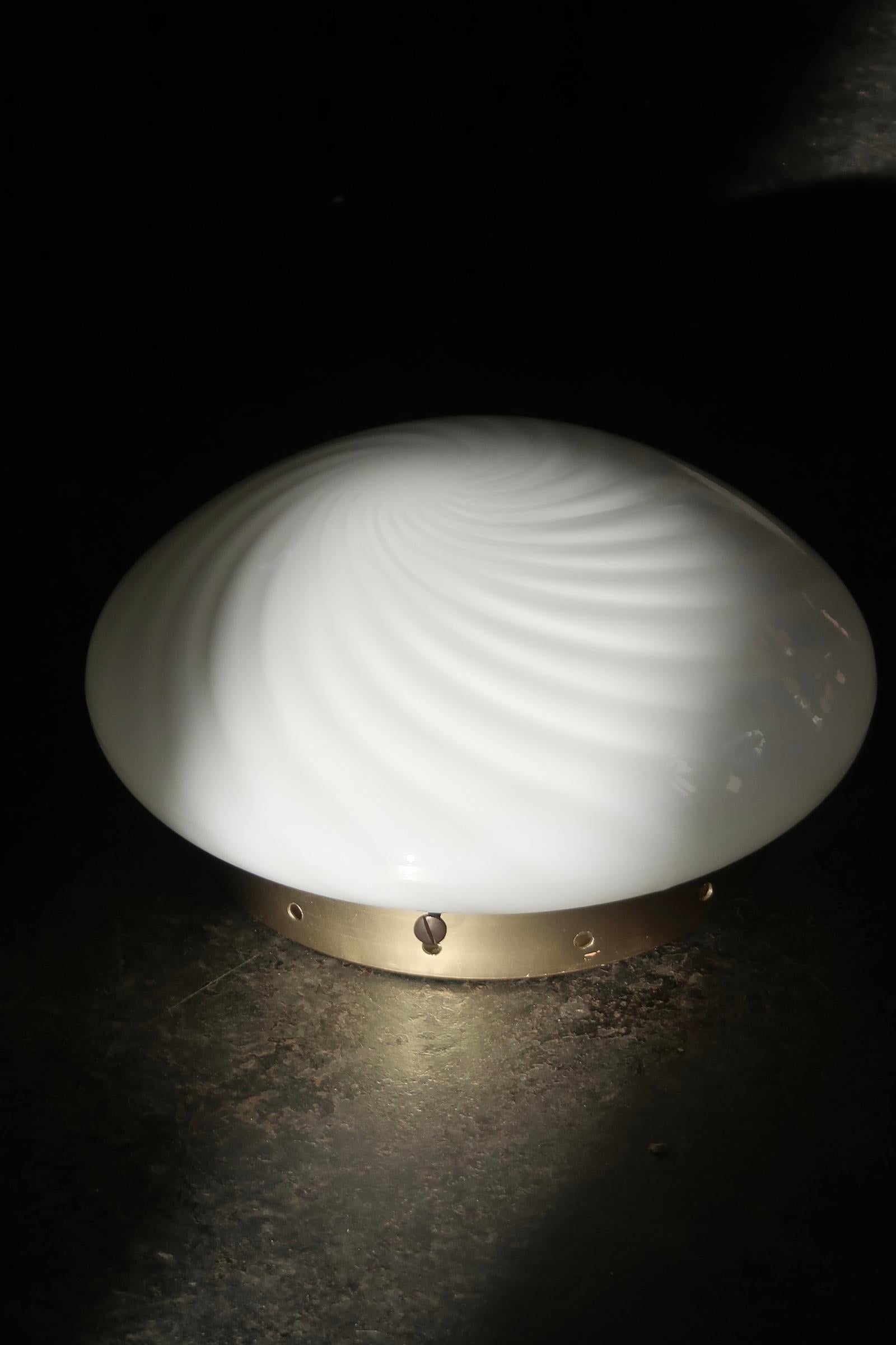 Late 20th Century Vintage Murano Flush Mount Wall Ceiling Lamp in White Swirl Glass, Italy 1970s