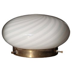 Vintage Murano Flush Mount Wall Ceiling Lamp in White Swirl Glass, Italy 1970s