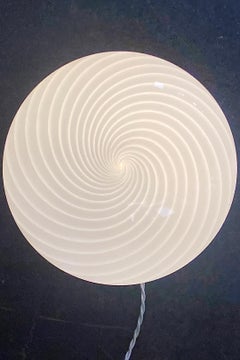 Vintage Murano flush mount wall ceiling lamp white glass, 1970s mint condition