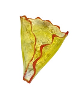 Vintage Murano Folded Glass Dish in Yellow with Orange Trim