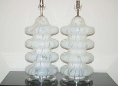 Vintage Murano Four Tiered Table Lamps White Clear- Carlo Nason