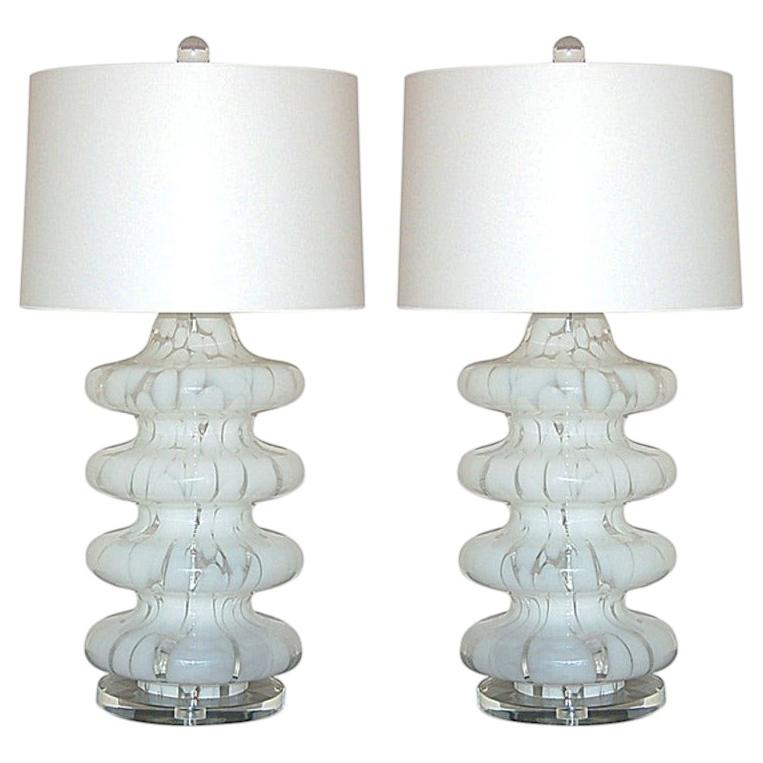 Vintage Murano Four Tiered Table Lamps White Clear- Carlo Nason For Sale