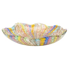 Vintage Murano Fratelli Toso Latticino Ribbons Large Glass Bowl, Copper, Gold