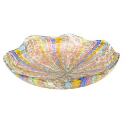 Vintage Murano Fratelli Toso Latticino Ribbons Large Glass Bowl, Copper, Gold