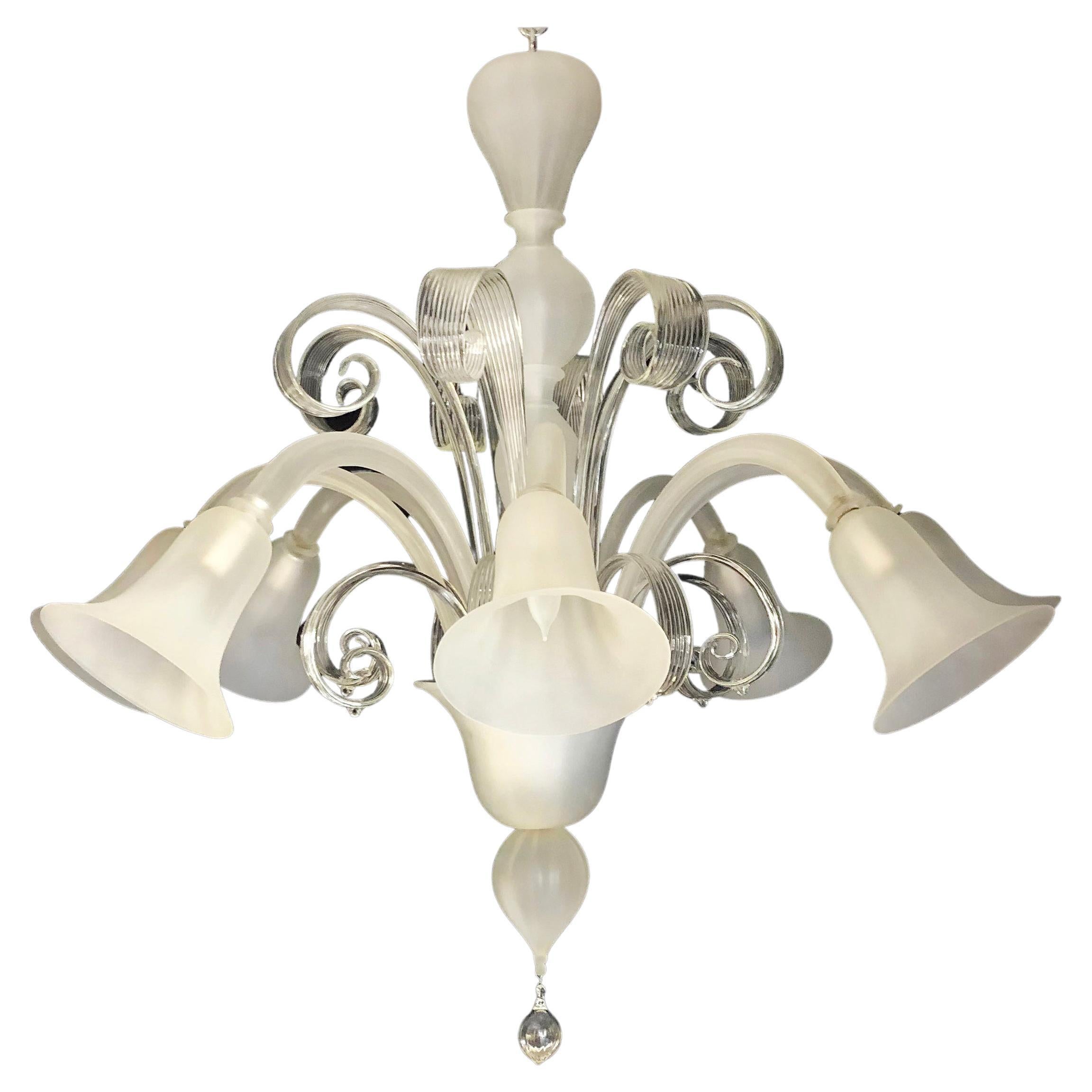 Vintage Murano Frosted Glass Eight Arm Chandelier with New Wiring