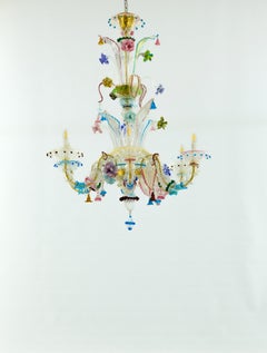 Vintage Murano Gallery Polychrome Glass Floral Chandelier, Italie, 1990