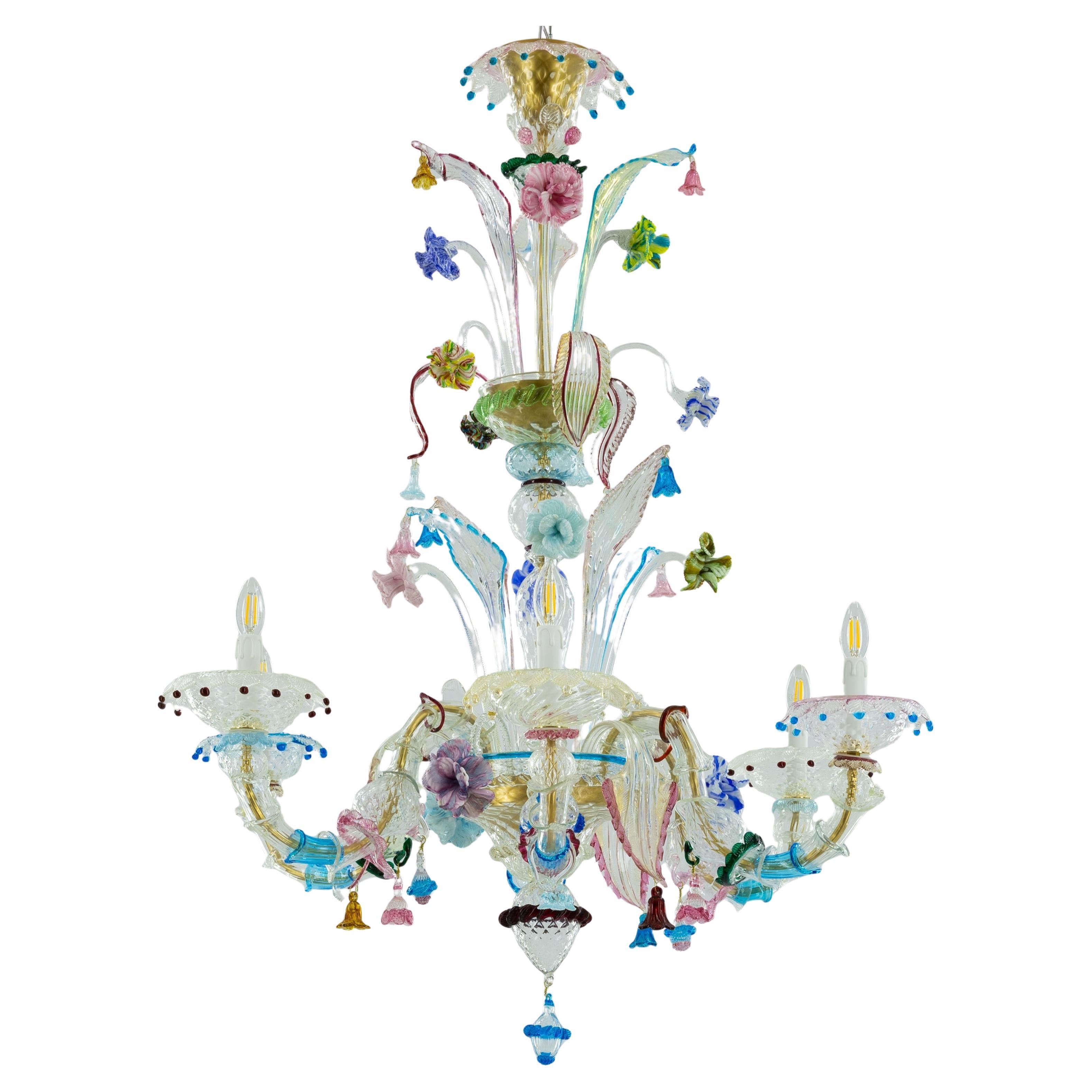 Vintage Murano Gallery Araña floral de cristal policromado, Italia, años 90