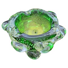 Vintage Murano Glass A Bugne Ashtray with Gold Polveri & Bullicante, Seguso