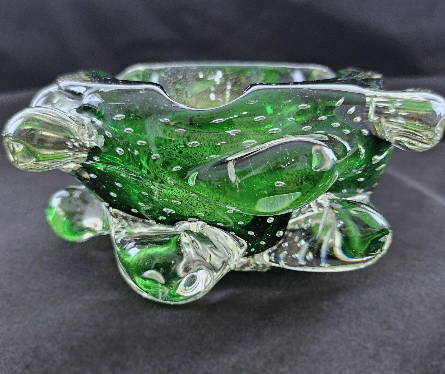 Vintage Murano Glass A Bugne Ashtray with Gold Polveri & Bullicante, Seguso For Sale 2