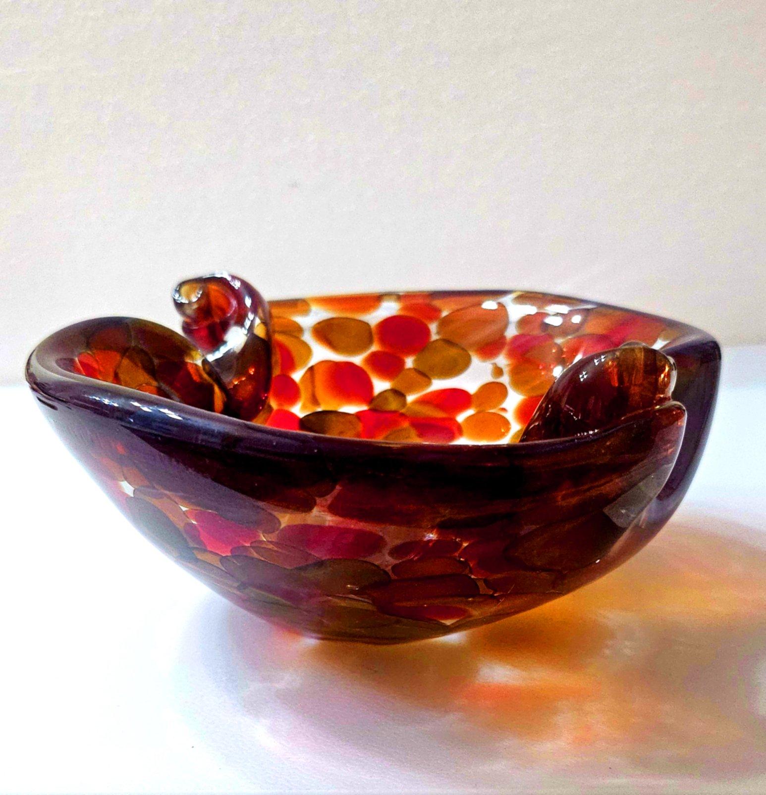 Vintage Murano Glass a Pentoni (spots) Bowl, Shell Motif For Sale 8