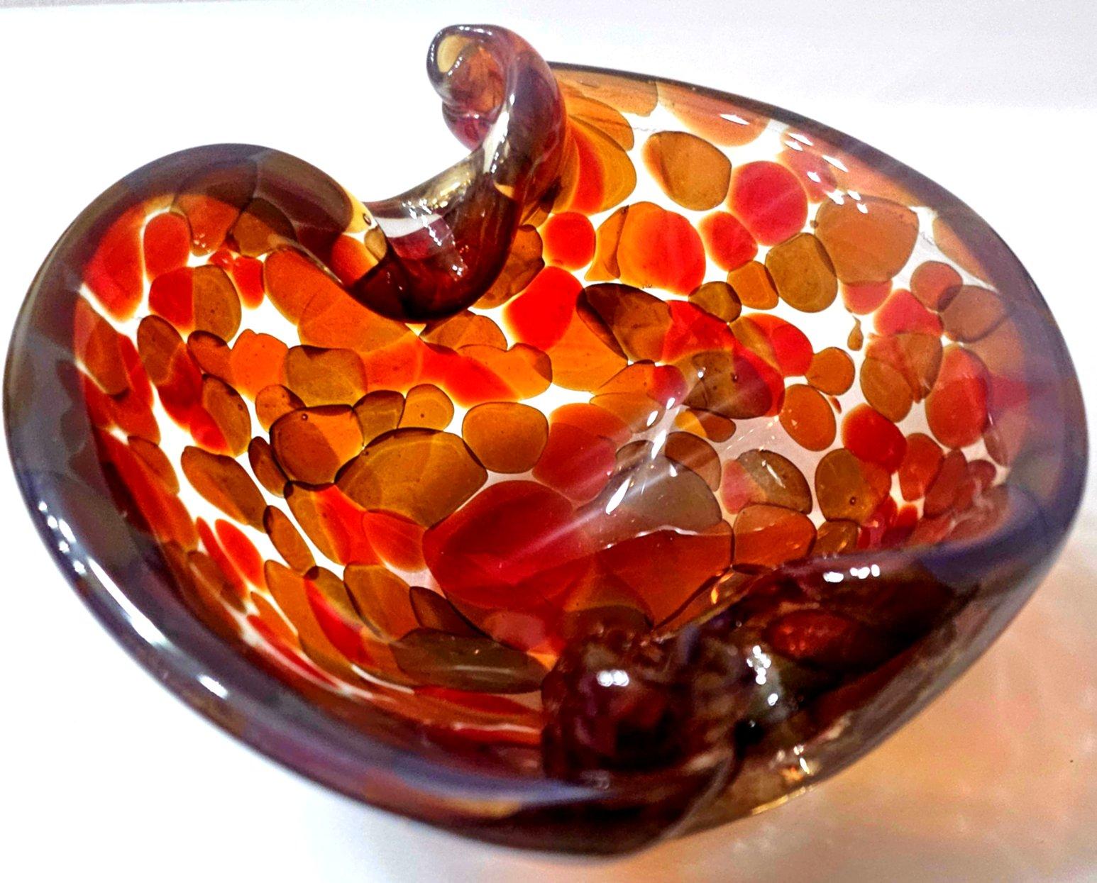 Other Vintage Murano Glass a Pentoni (spots) Bowl, Shell Motif For Sale