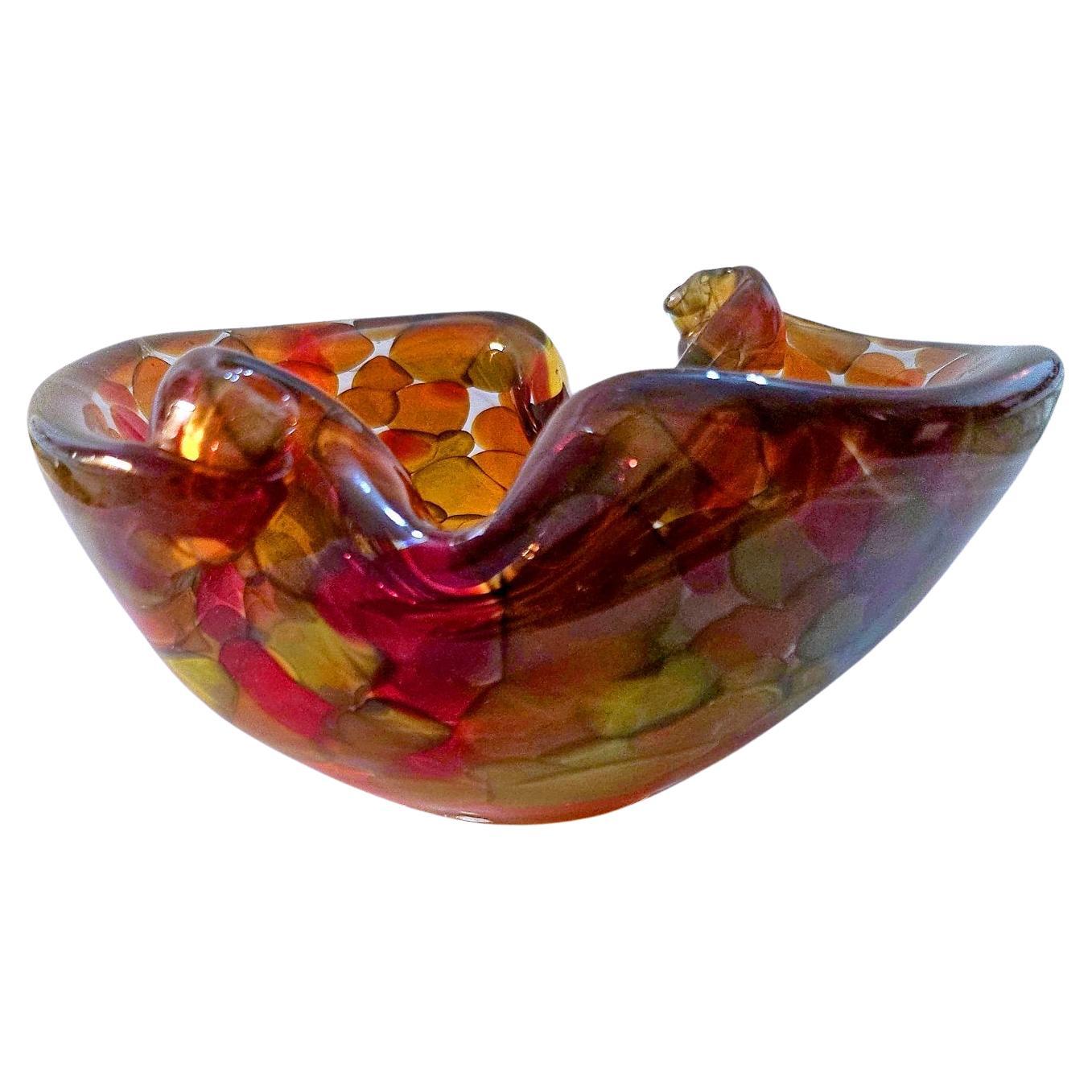 Vintage Murano Glass a Pentoni (spots) Bowl, Shell Motif For Sale