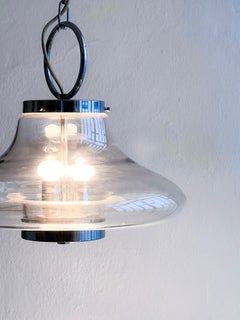 Vintage Murano Glass Accent Chandelier, Space Age Era Chrome Nason Mazzega Style